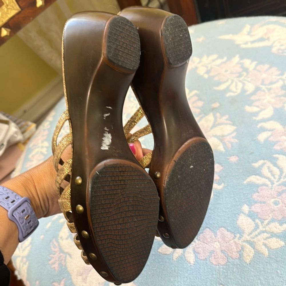 Stuart Weitzman Boho Metallic Gold Clog Style Wed… - image 6